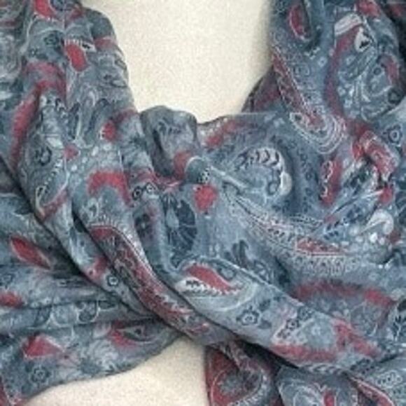 Light Blue Paisley Print Lightweight Fashion Scarf Shawl Wrap - Picture 3 of 4